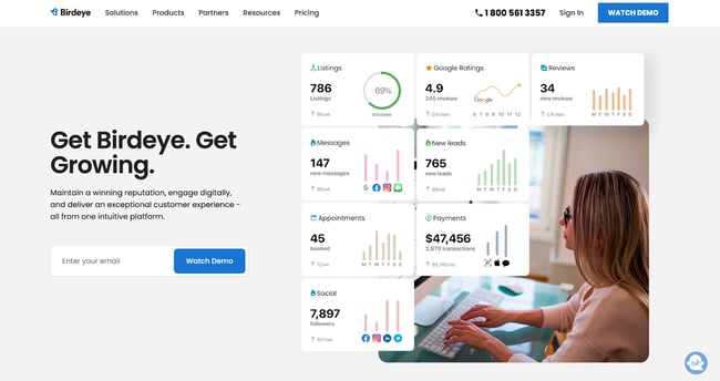 Customer feedback tools, Birdeye’s homepage]
