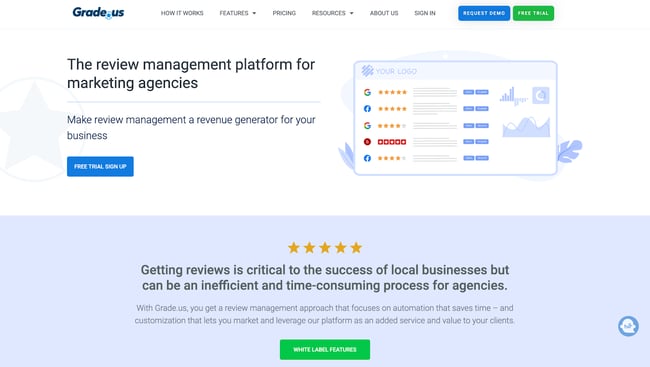 Customer feedback tools, Grade.us’ homepage]