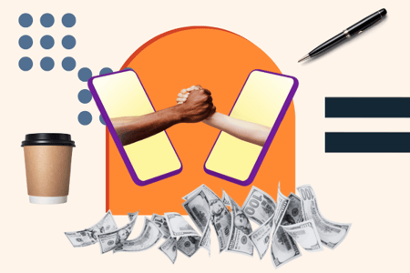 marketers represented by hands reaching toward each other through a phone